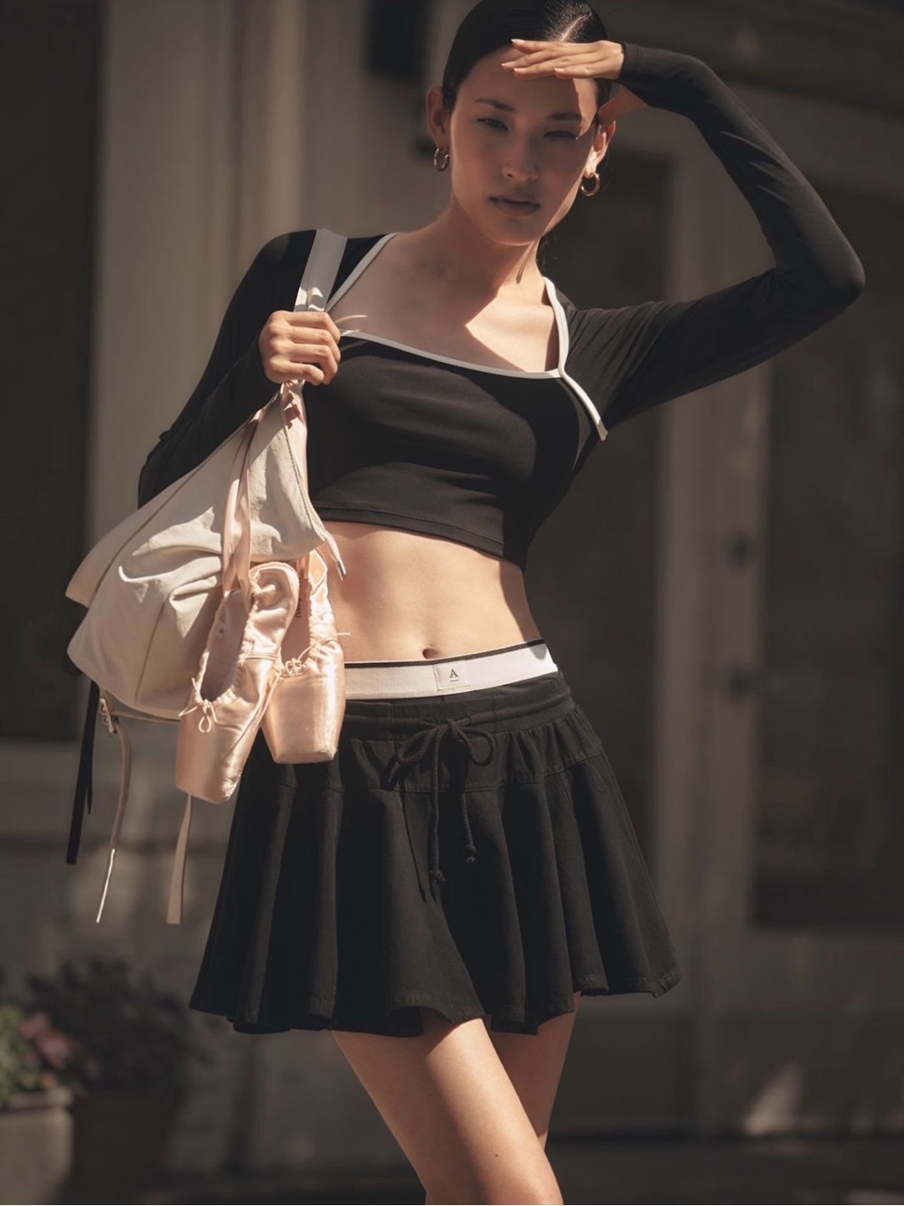 Daily Practice X Anthropologie Black Courtside Mini Skirt Hi-Low Flowy M NWT